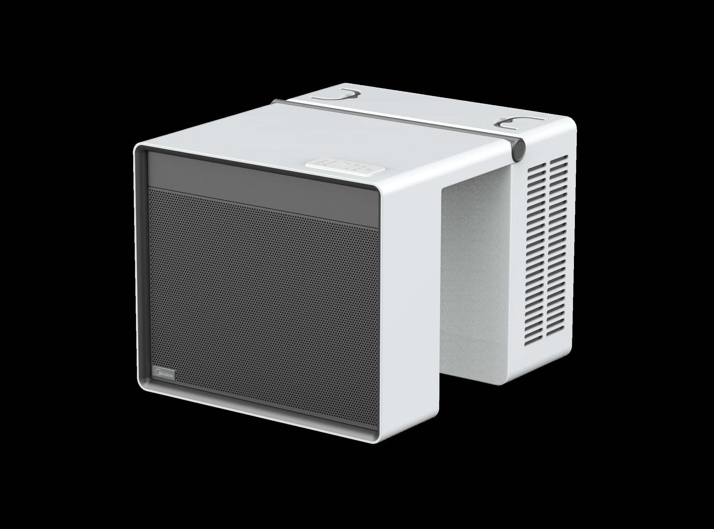 Midea’s winning entry in NYCHA’s heat pump competition straddles the lower sill of a window and runs on standard 120V/15A circuits. Photo by Midea.