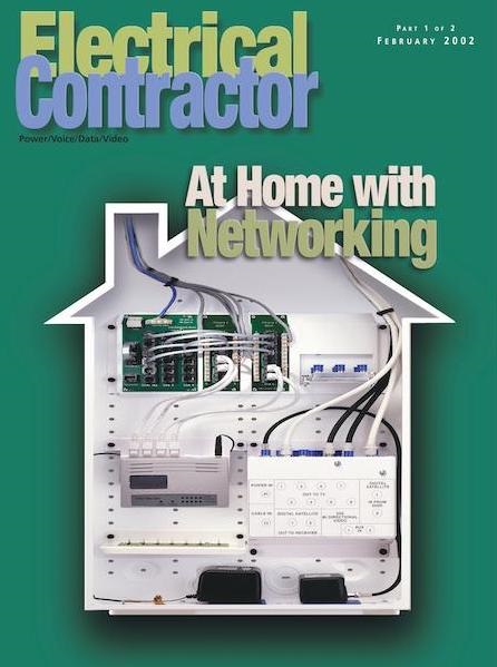 Electrical Contractor cover reading At Home with Networking with a photo of wires inside the silhouette of a house.
