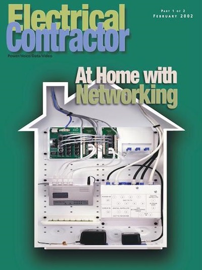 Electrical Contractor cover reading At Home with Networking with a photo of wires inside the silhouette of a house.