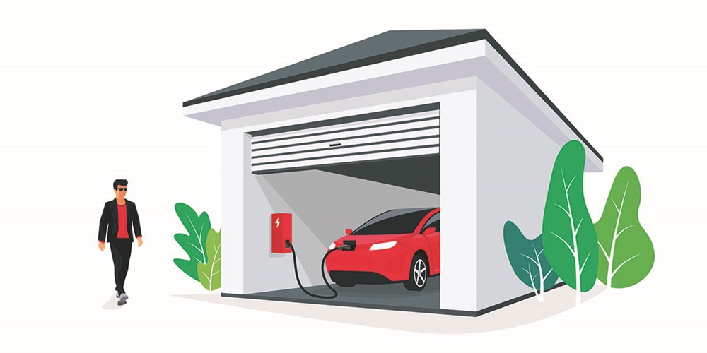 EV charging  in a garage