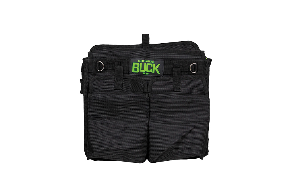 021_SL0522_buckingham Black bag with green "Buck" label. Image by Buckingham.