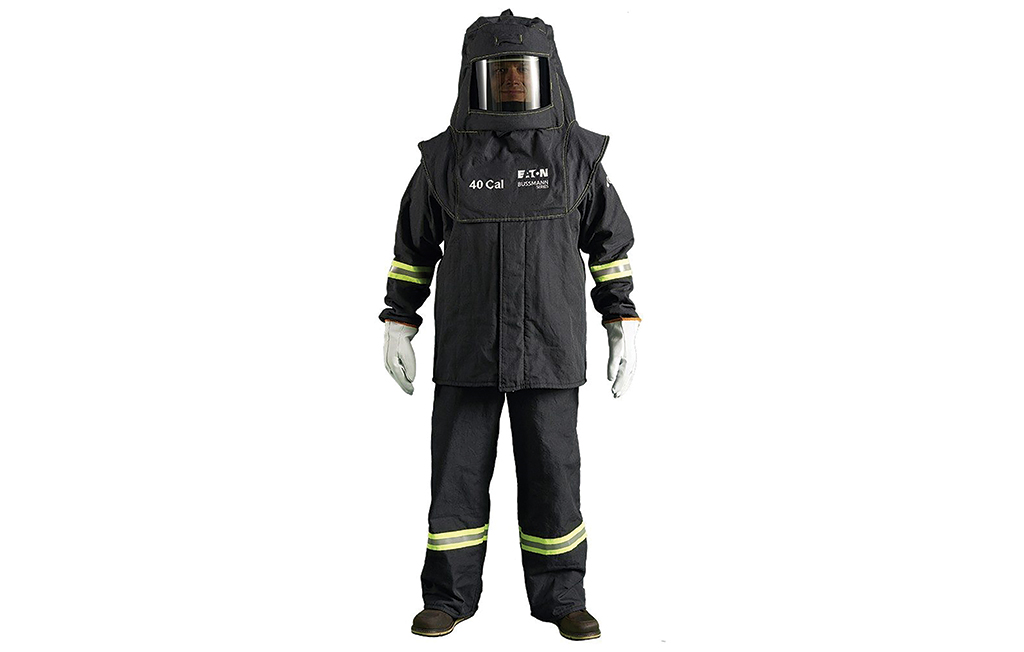 Black and yellow arc flash suit. Image by Eaton.