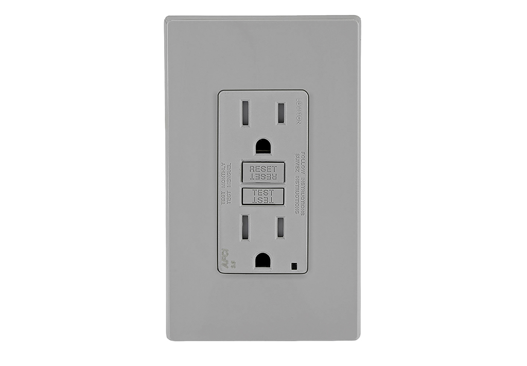Gray electrical outlet. Image by Leviton.