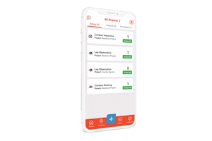 Phone with an open app reading All Projects. Image by Safesite.