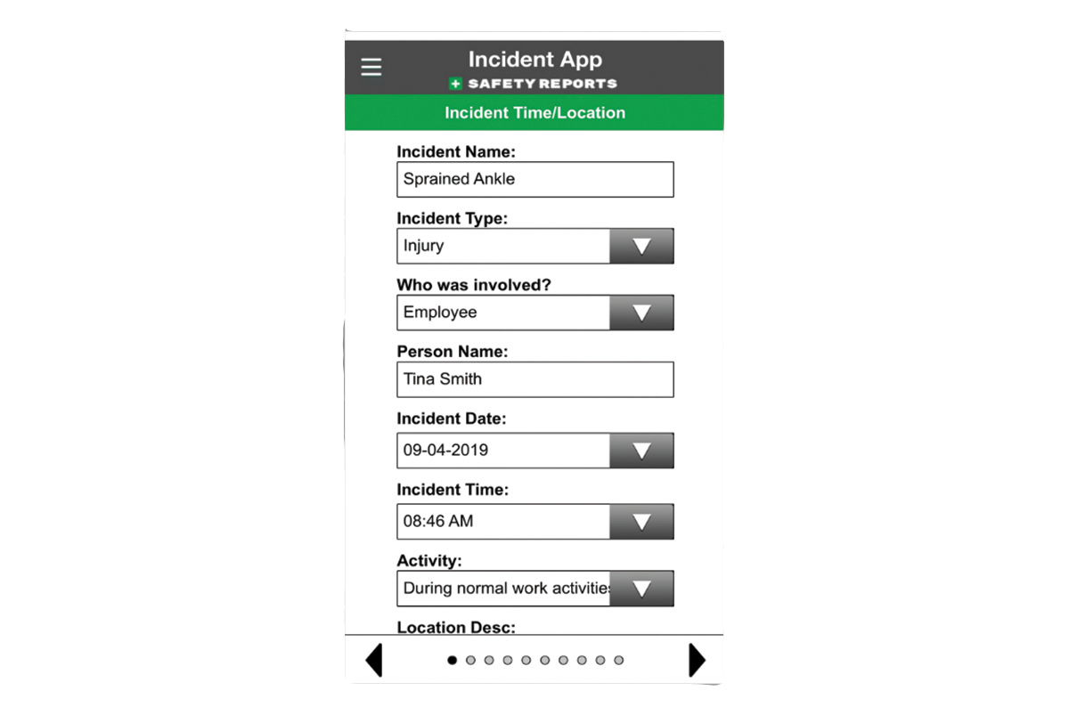 021_SL0822_safety report Screenshot of an app, reading Incident App SafetyReports, with Incident Time/Location. Image by Safety Reports.