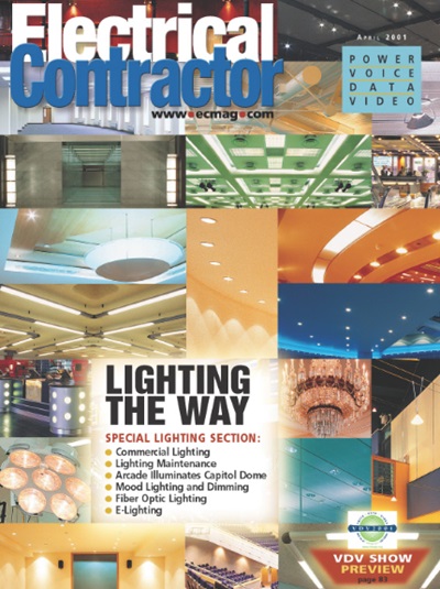 Electrical Contractor cover reading Lighting the Way, Special Lighting Section with a collage of lighting options.