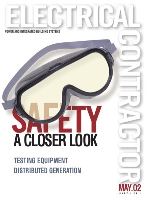 Electrical Contractor cover reading Safety A Closer Look with a photo of safety glasses.