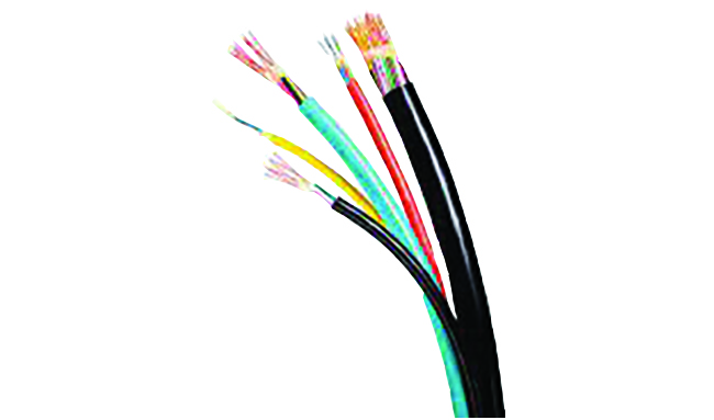 Black, blue, red and yellow fiber optic cable. Image by OCC.