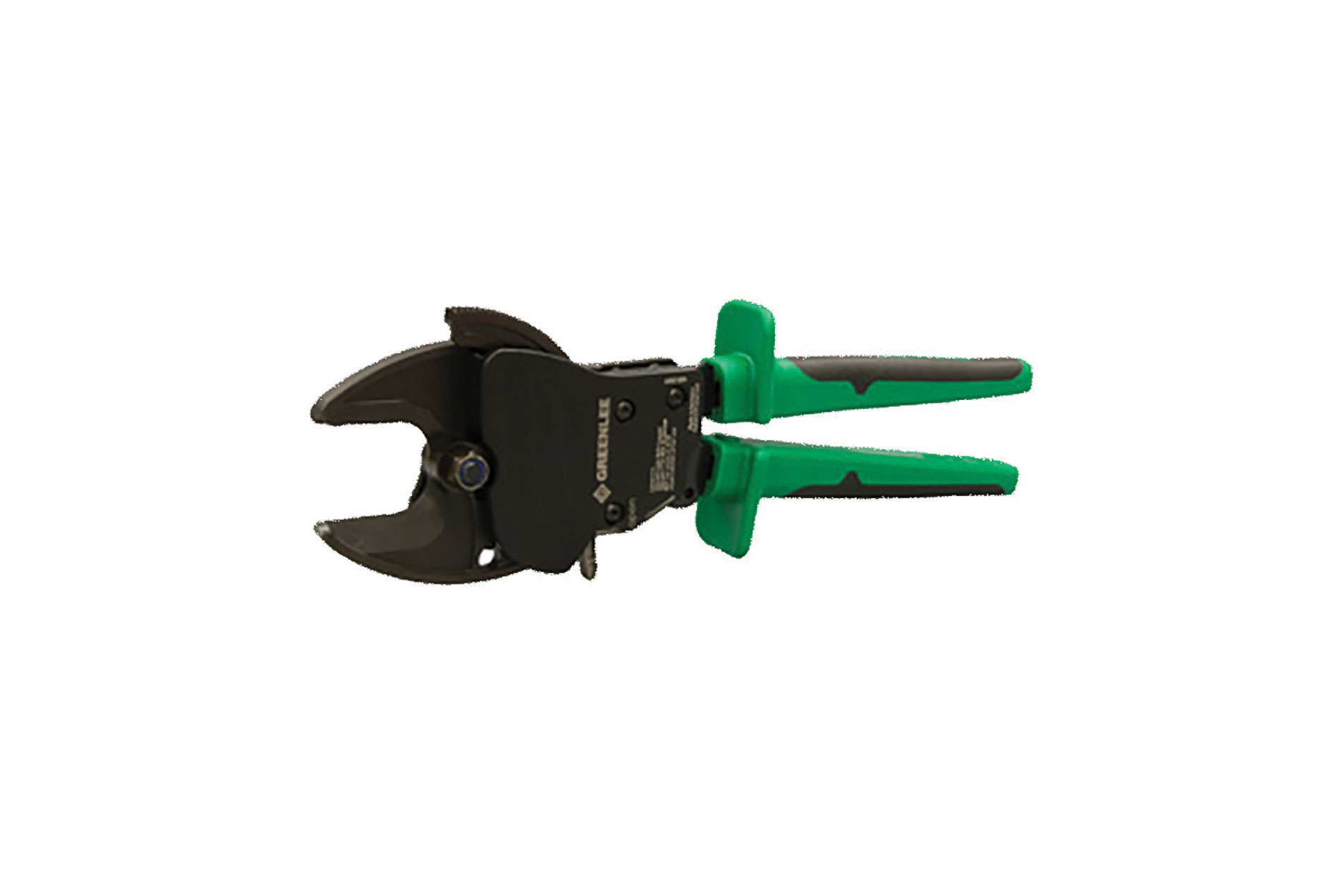 Green ratchet cable cutter. Image by Greenlee.