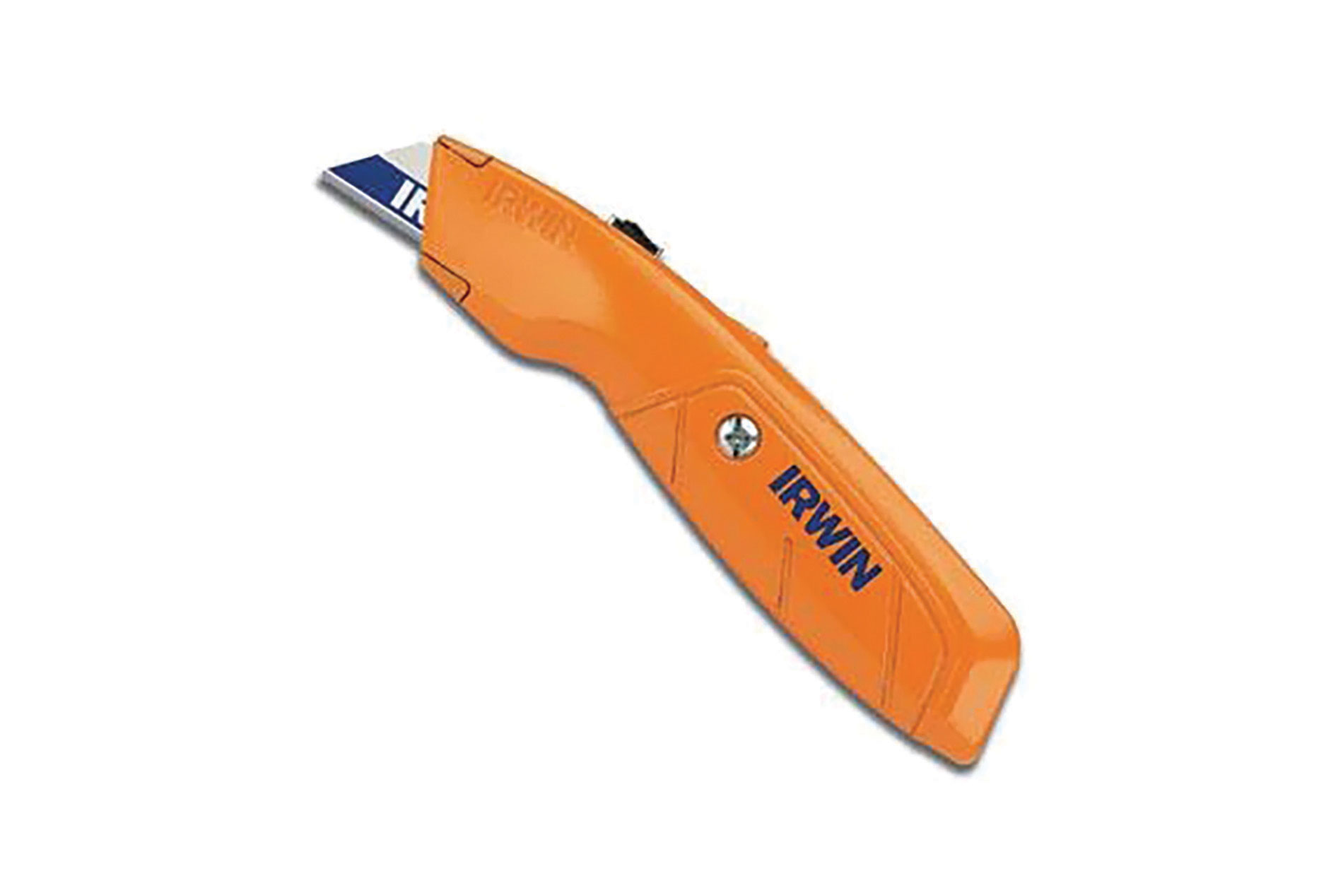 Orange and blue retractable knife. Image by Irwin Tools.