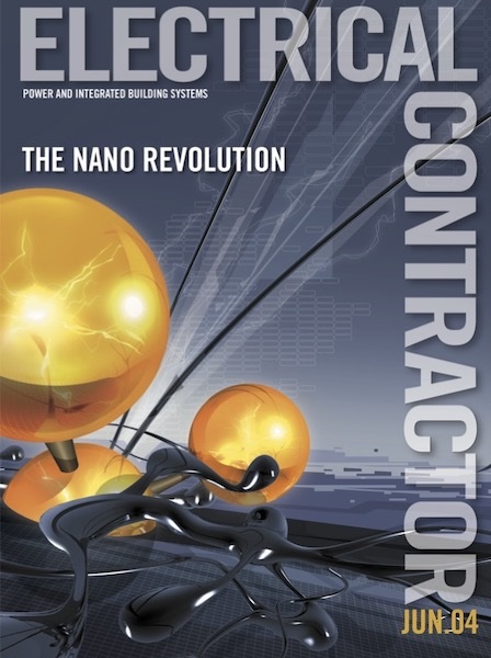Electrical Contractor cover reading the Nano Revolution with an illustration of molecules and wires.