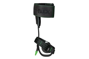 Black climbing stirrup and wrap pad with green accents. Image by Buckingham Manufacturing.