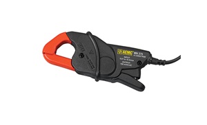 Black and orange current probe with yellow "AEMC" logo. Image by AEMC.