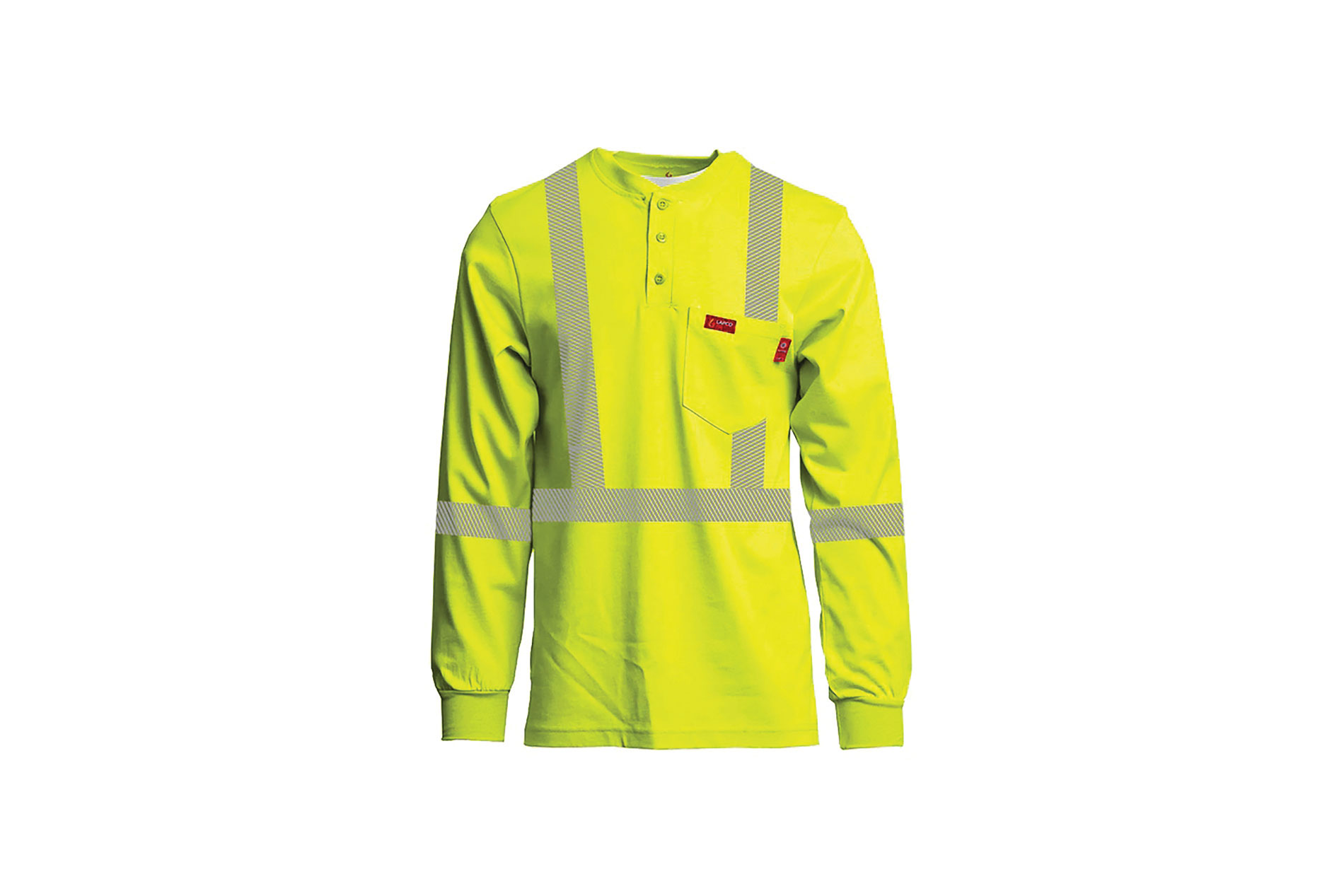 0622_New_lapco Yellow henley shirt with gray stripes. Image by Lapco Manufacturing.