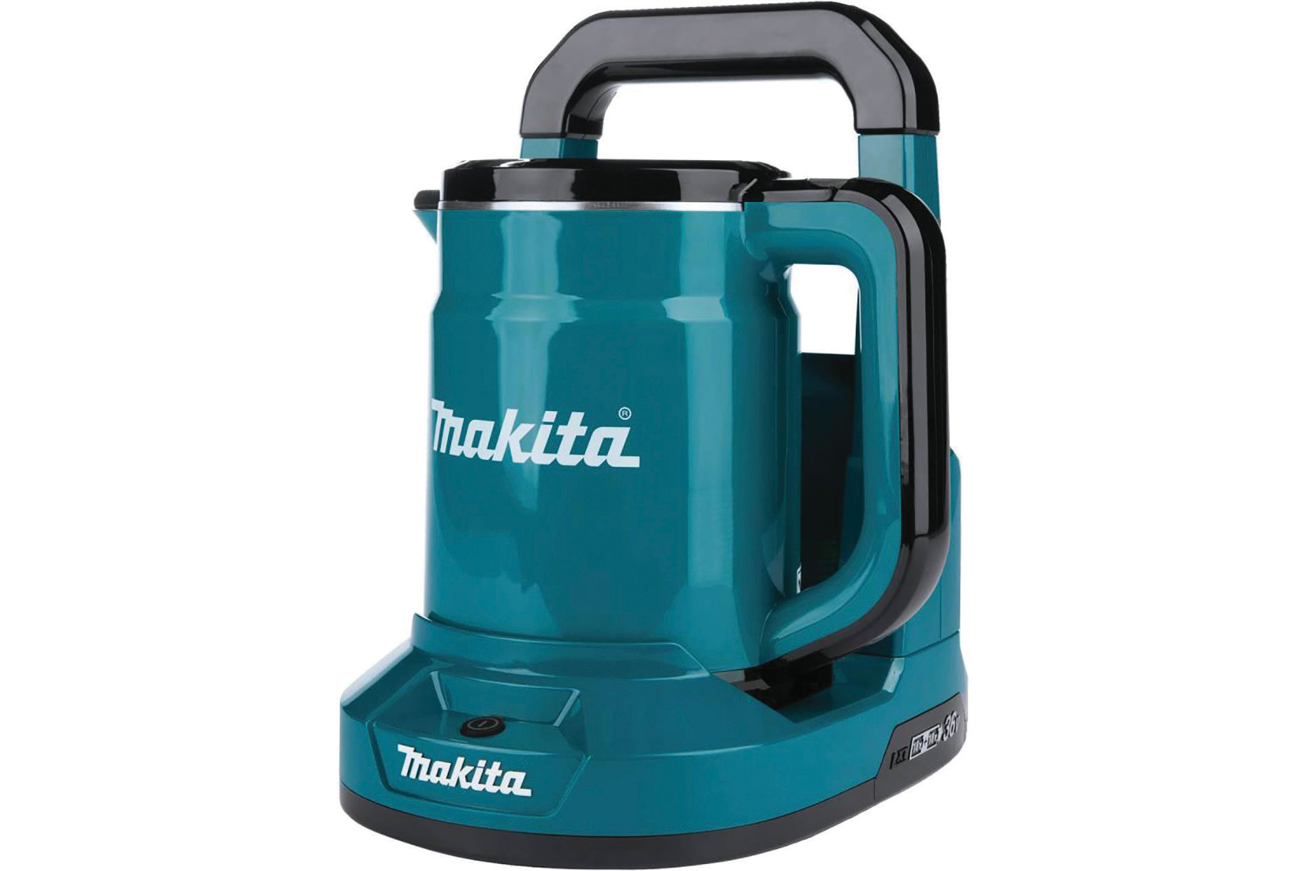 Black and blue kettle with the "Makita" logo. Image by Makita.