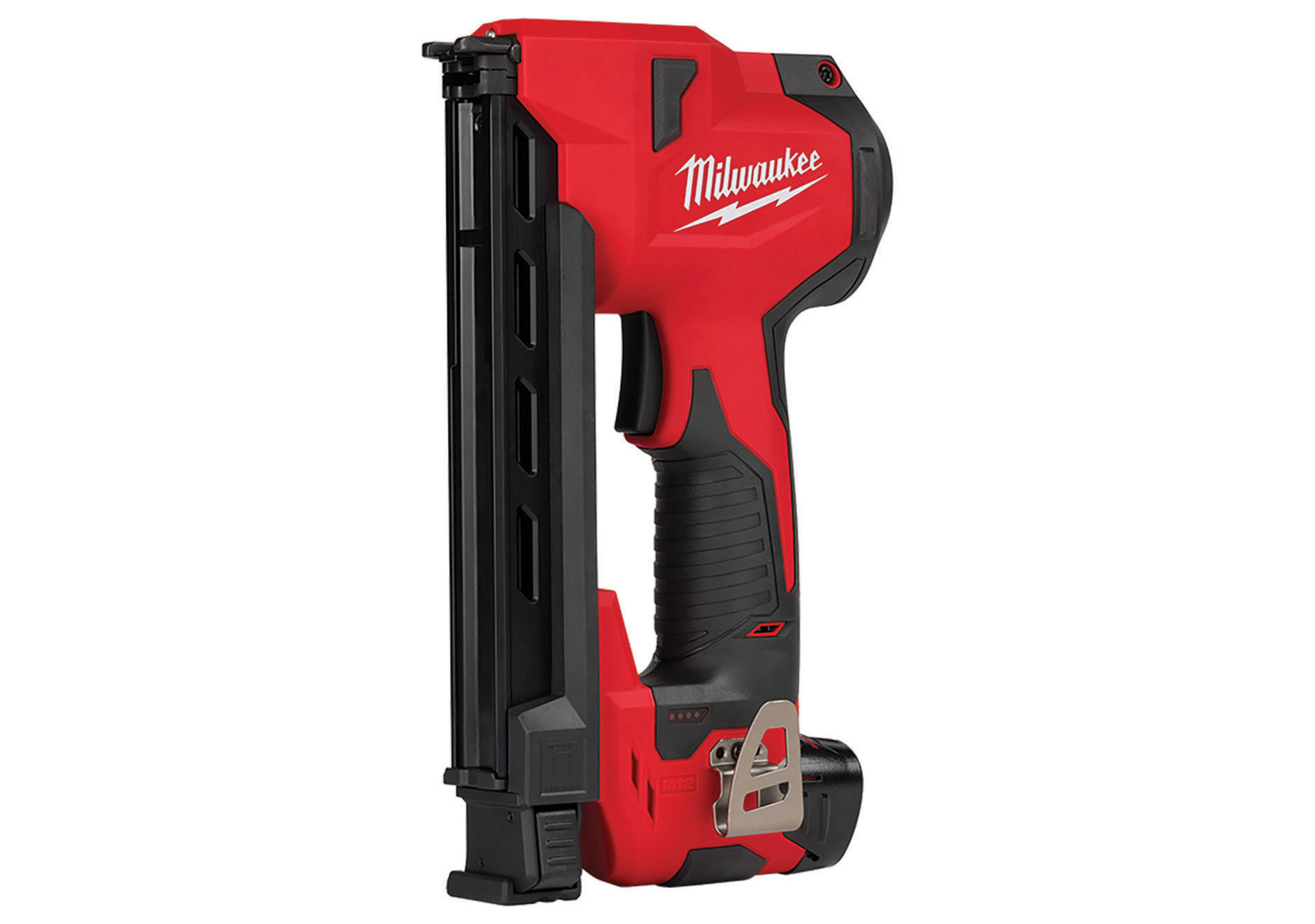 Black and red cable stapler with "Milwaukee" logo. Image by Milwaukee Tool Corp.