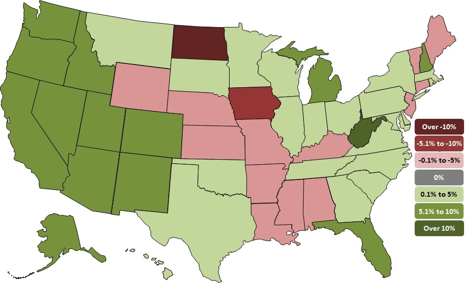 State employment map 2017 – 2018. Courtesy of the AGCA.