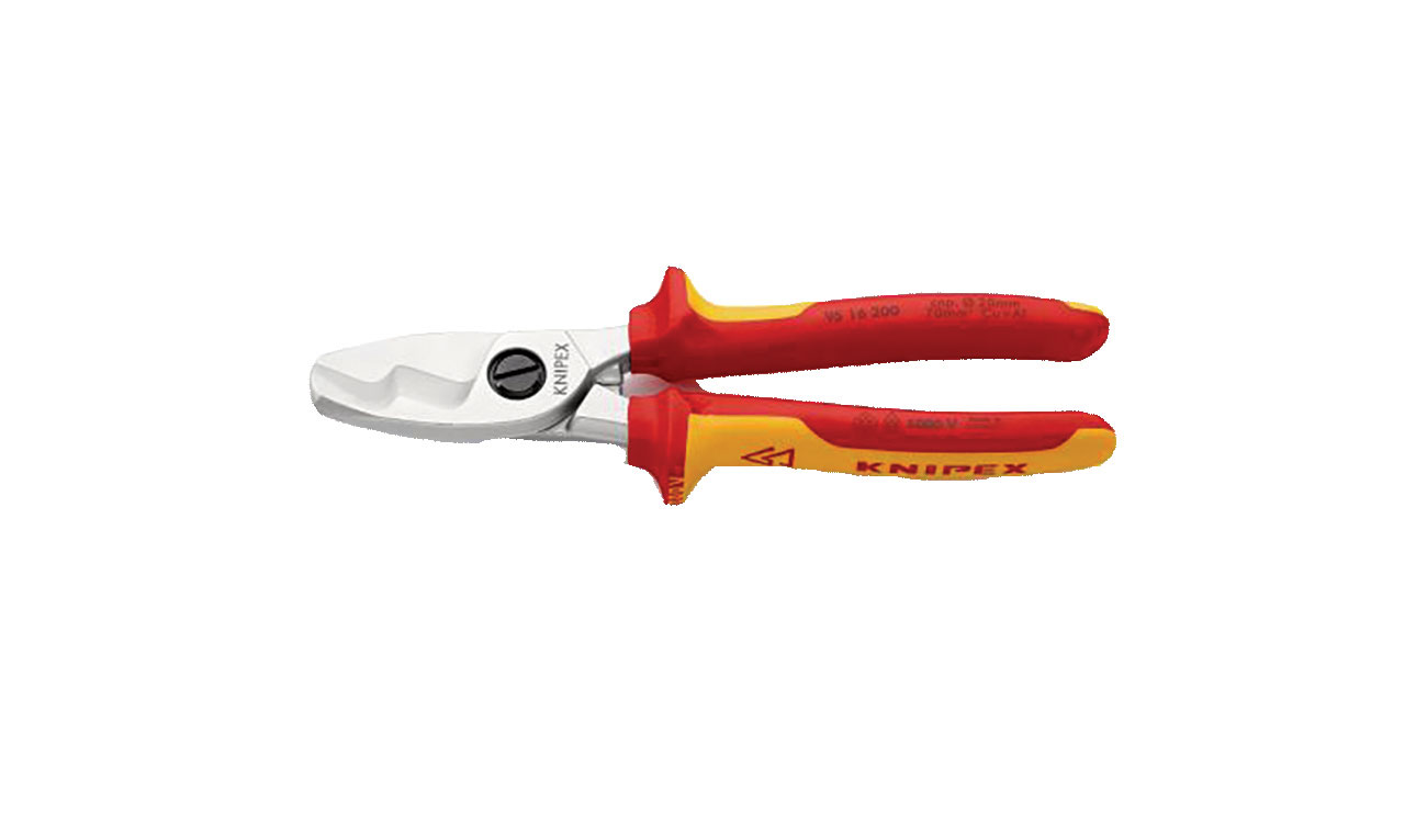Red and yellow cable shears. Image by Knipex.