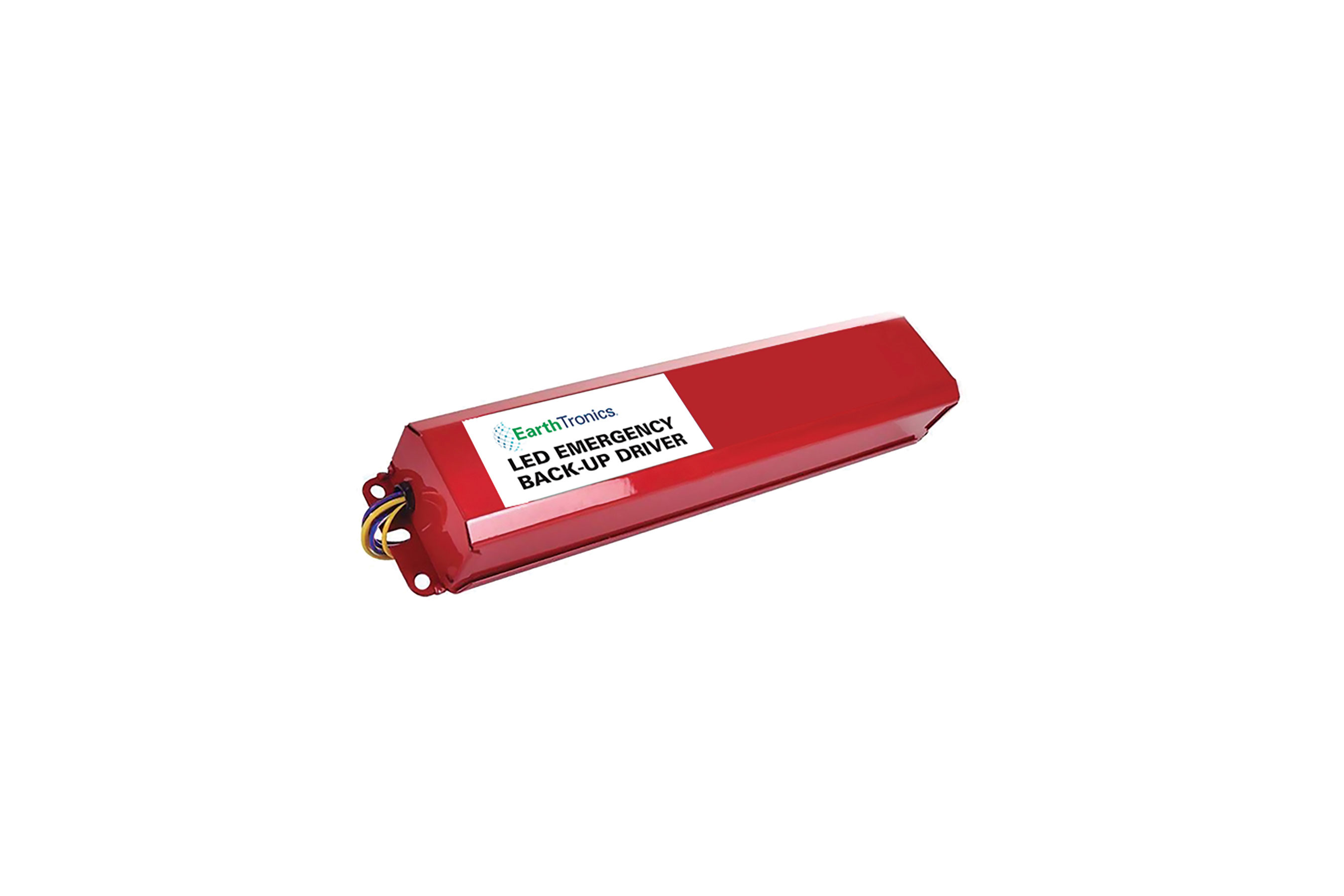 0722_Featured_EarthTronics Red driver with the EarthTronics logo and the words LED Emergency Back-up Driver. Image by EarthTronics.