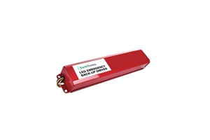 Red driver with the EarthTronics logo and the words LED Emergency Back-up Driver. Image by EarthTronics.
