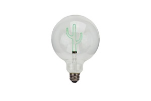 Lightbulb with a green cactus-shaped filament.