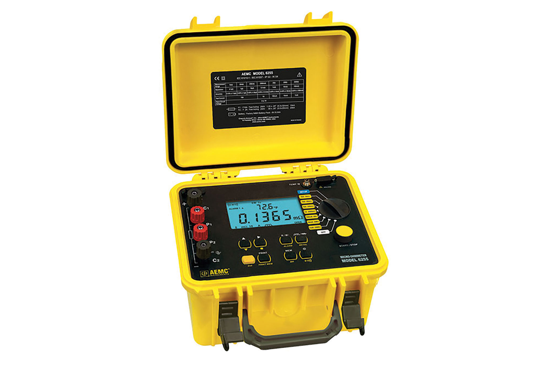 Black, red and yellow micro-ohmmeter. Image by AEMC.