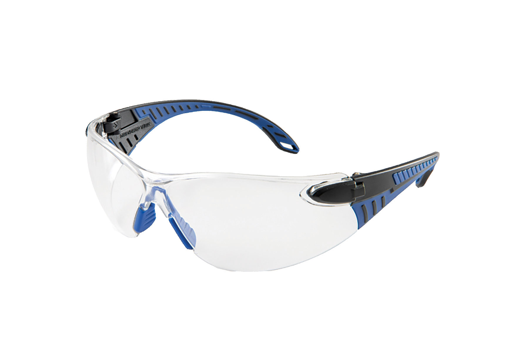 Blue, gray and clear safety glasses. Image by Brass Knuckle.