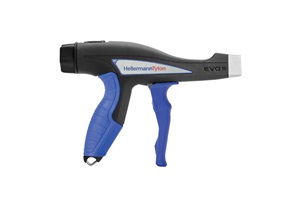 Black and blue cable tie with HellermannTyton logo. Image by HellermannTyton.