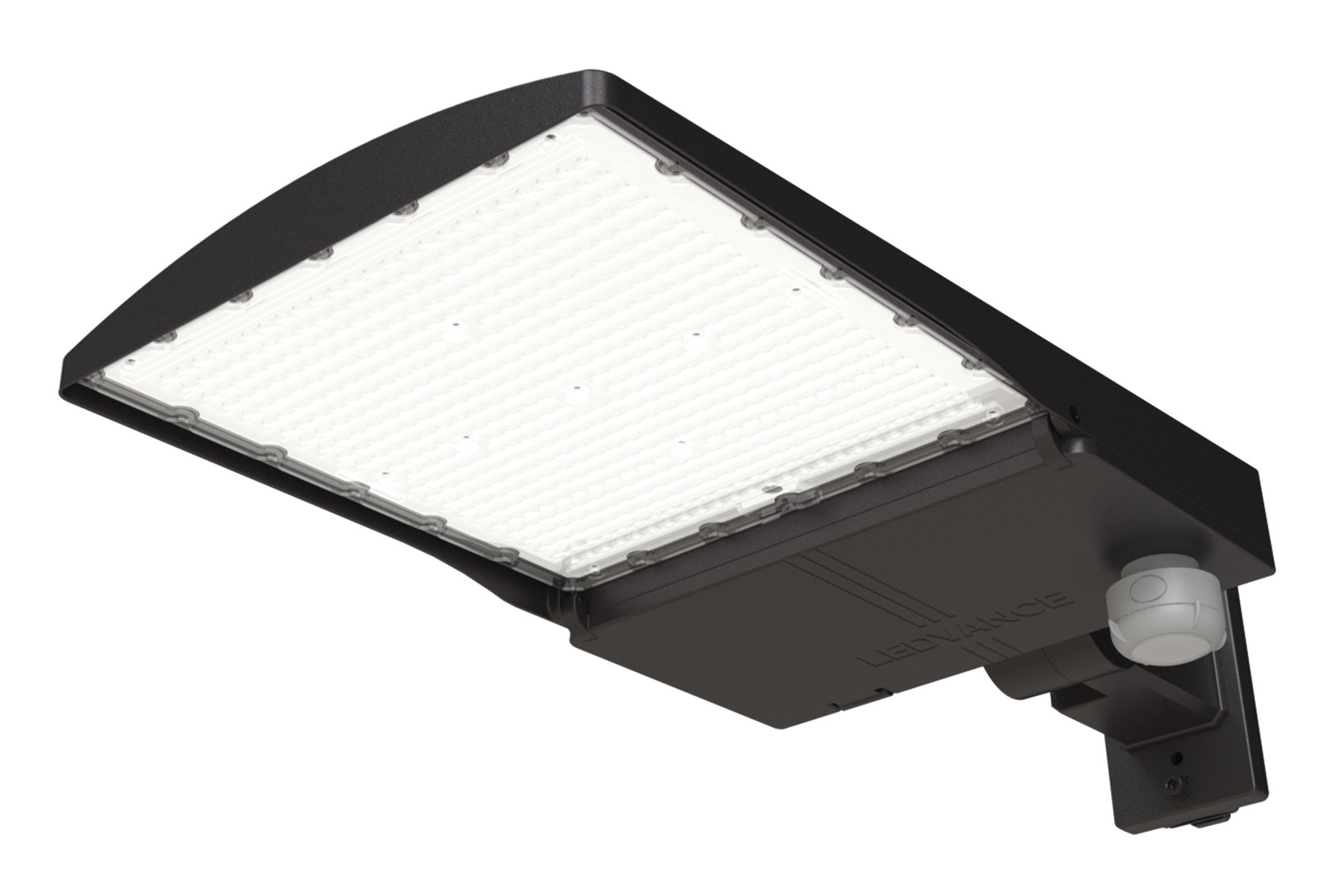 Black and clear flood luminaire. Image by LEDvance.