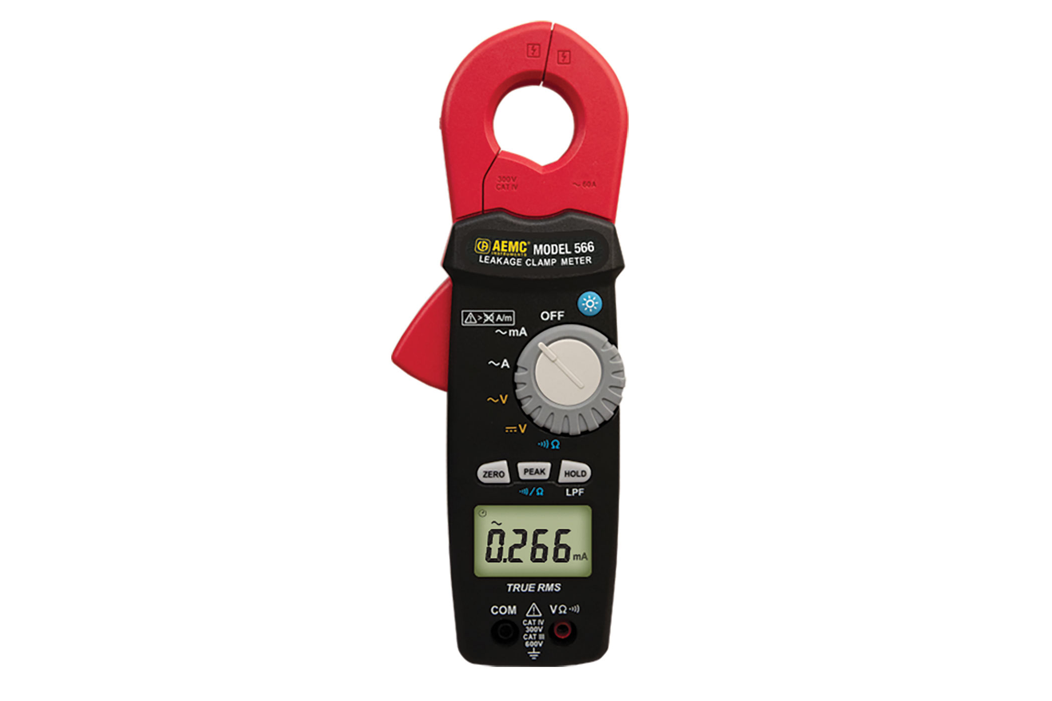 Black and red clamp meter. Image by AEMC.