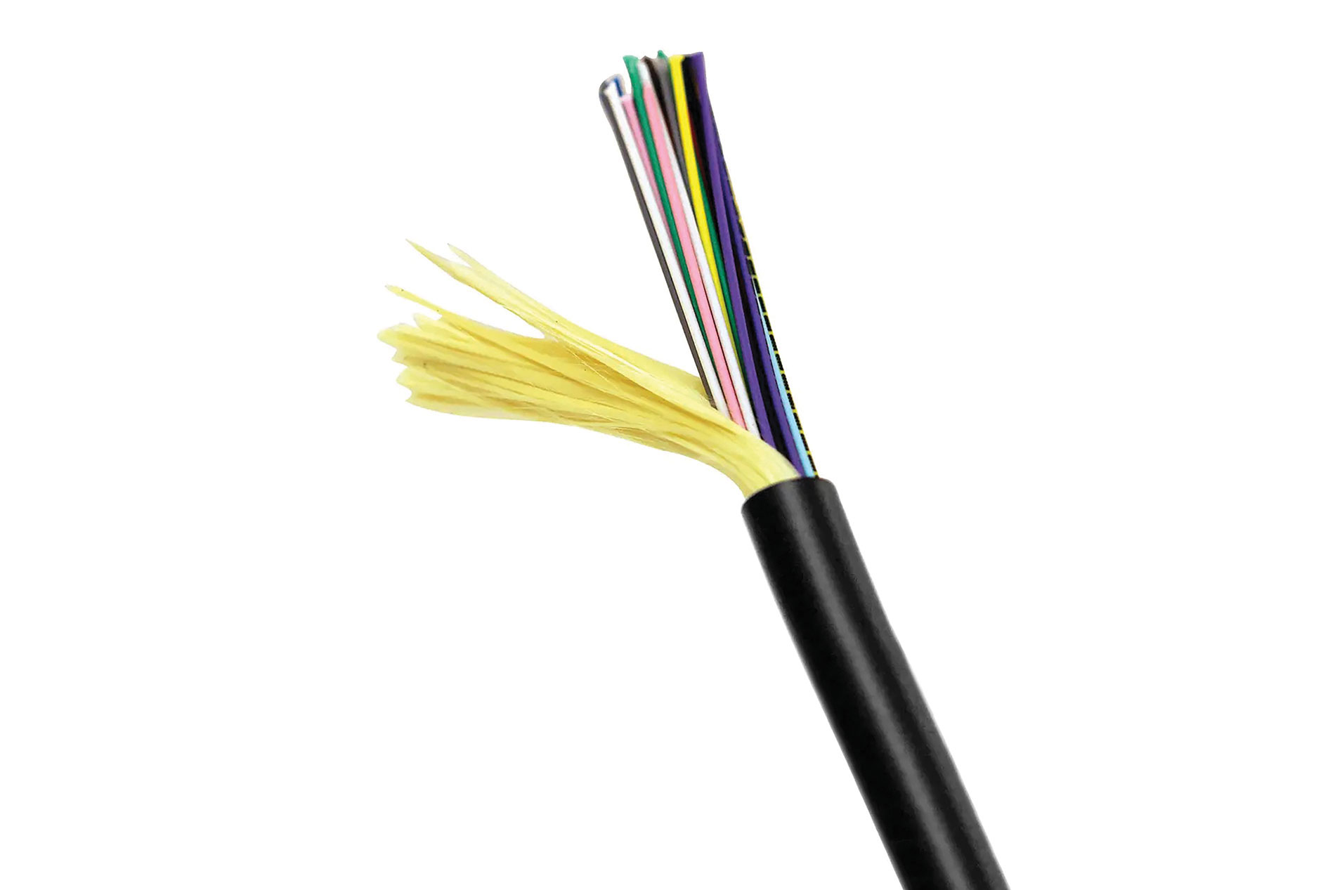 Black cable with multicolored ends. Image by Hubbell Premise Wiring.