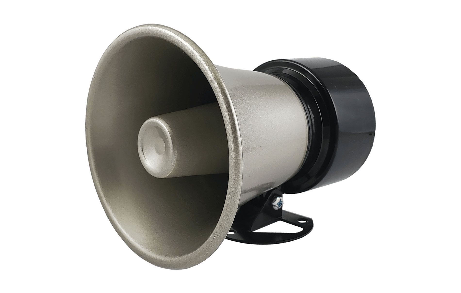 Black and gray paging horn. Image by Viking Electronics.