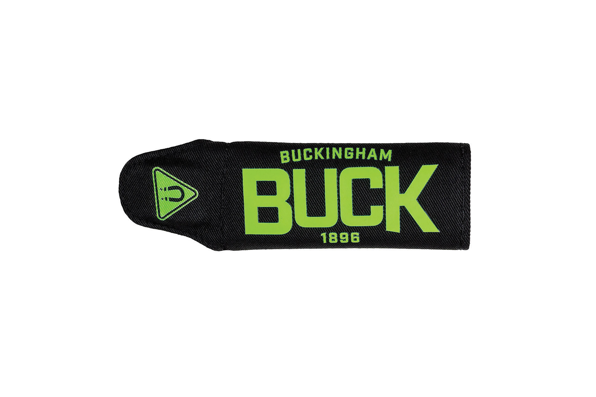 Black tool pouch with green Buckingham logo. Image by Buckingham.