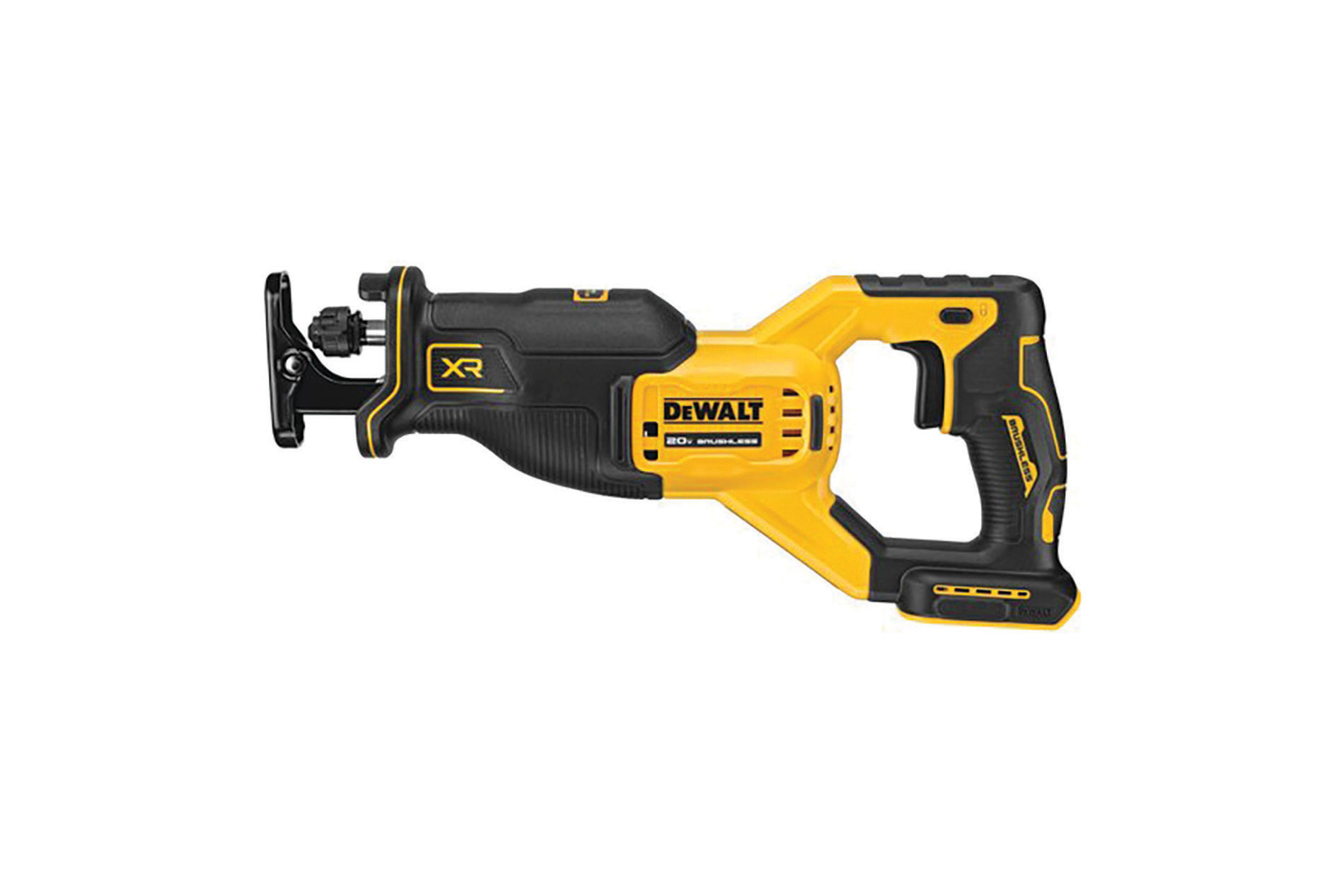 Black and yellow reciprocating saw. Image by DeWalt.