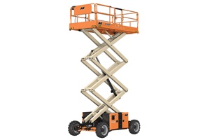 Orange scissor lift. Image by JLG Industries.