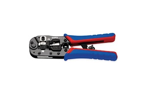 Blue and red crimping pliers. Image by Knipex.