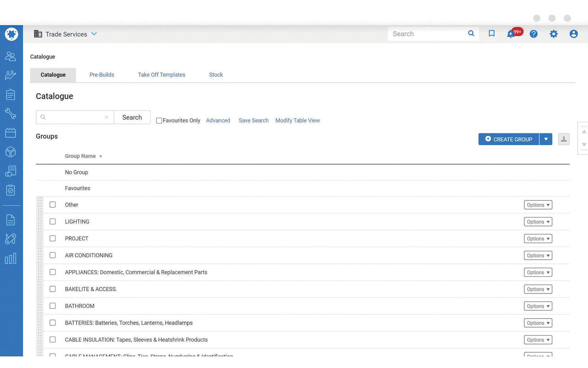 Software homepage with blue margins. Image by SimPro.