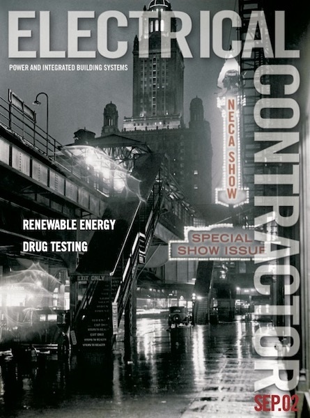Electrical Contractor cover reading Special Show Issue with a black and white photo of an overhead train.