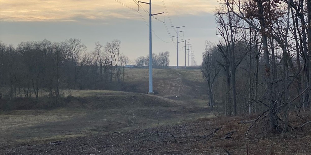 Monopole transmission towers along the Illinois Rivers Project | Photo courtesy of Ameren