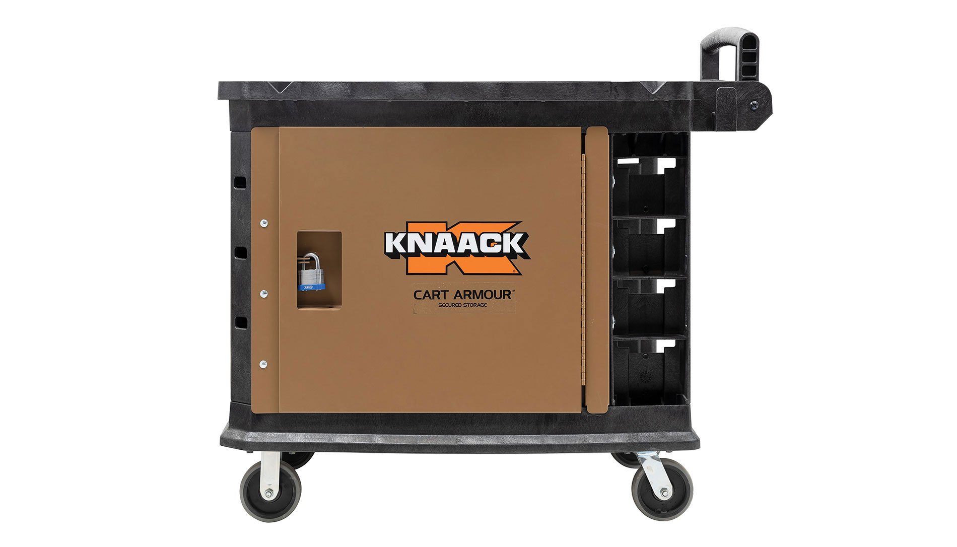 1122_Featured_knaack Brown cart paneling system with Knaack logo. Image by Knaack LLC.