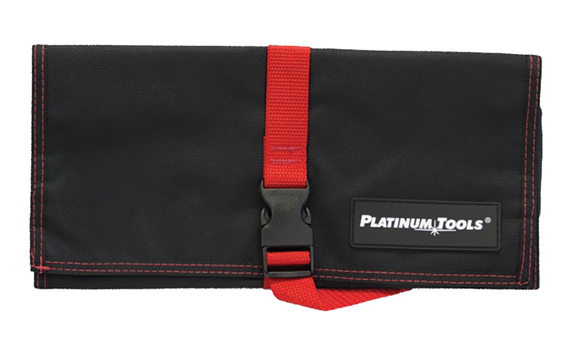 1122_Featured_platinum Black pouch with the Platinum Tools logo and a red strap and black snap buckle. Image by Platinum Tools.