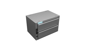 Gray metal box with two drawers. Image by Adrian Steel.
