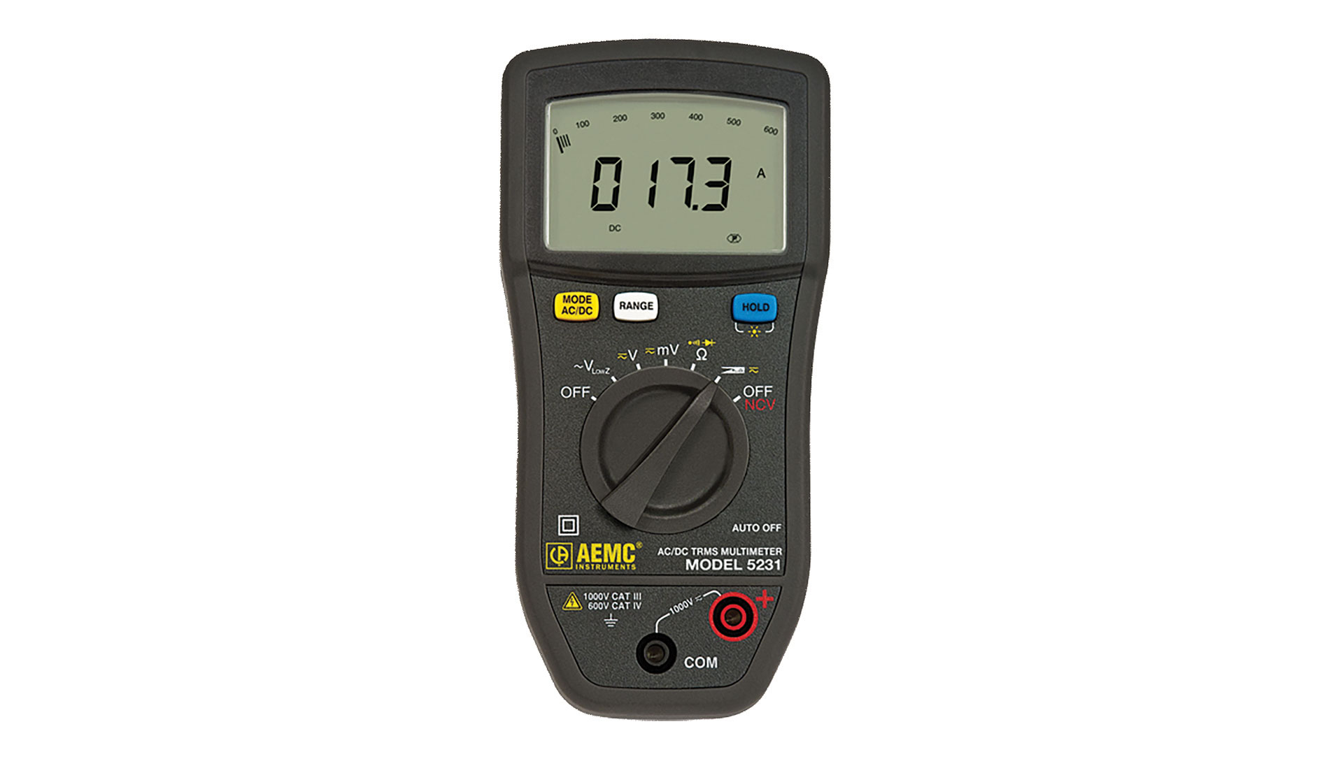 Multicolored multimeter with digital readout. Image by AEMC.