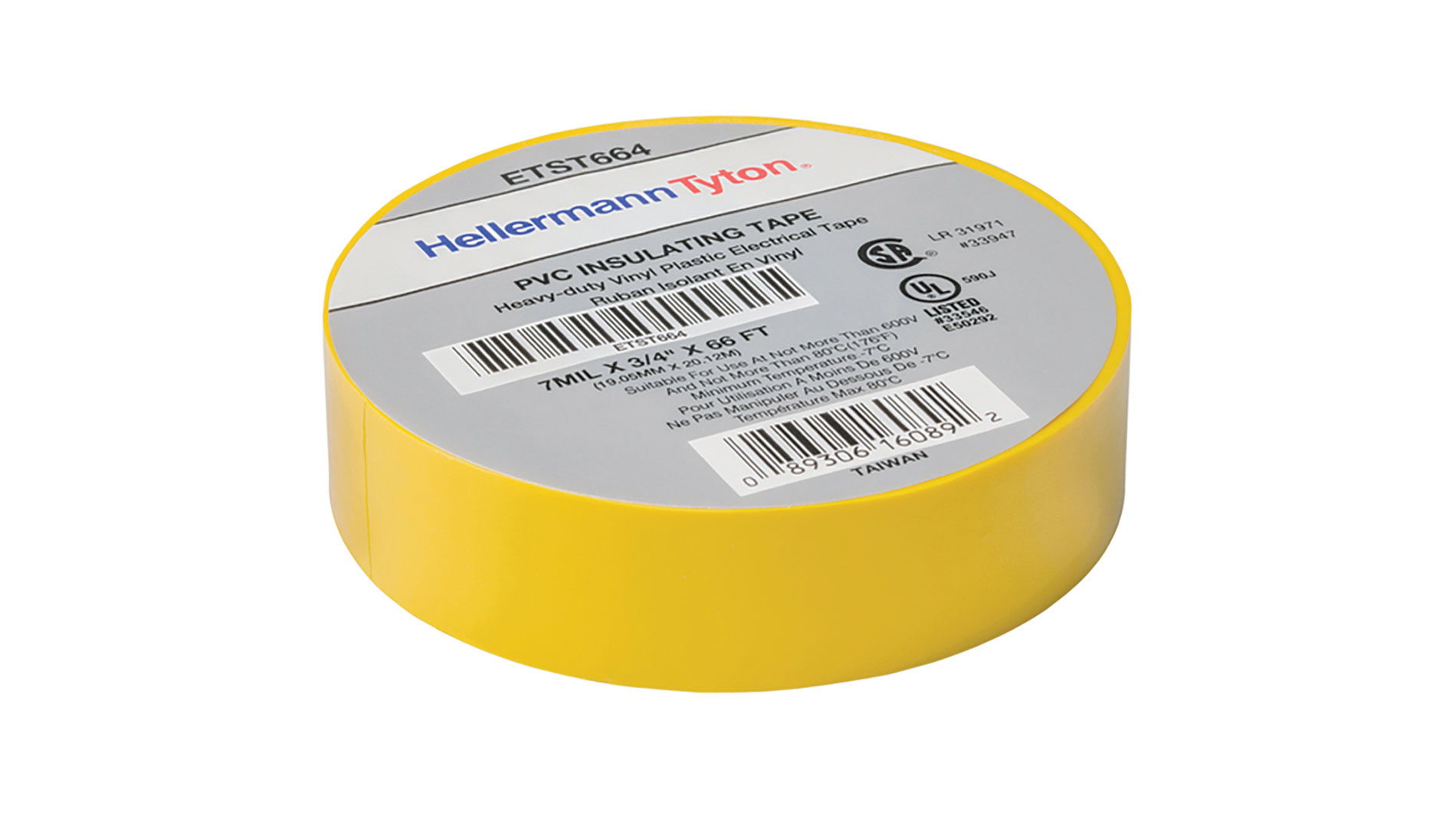 Yellow tape with gray label. Image by HellermannTyton.