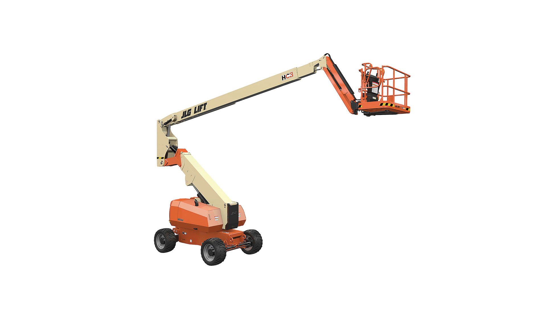Orange and tan boom lift. Image by JLG Industries.