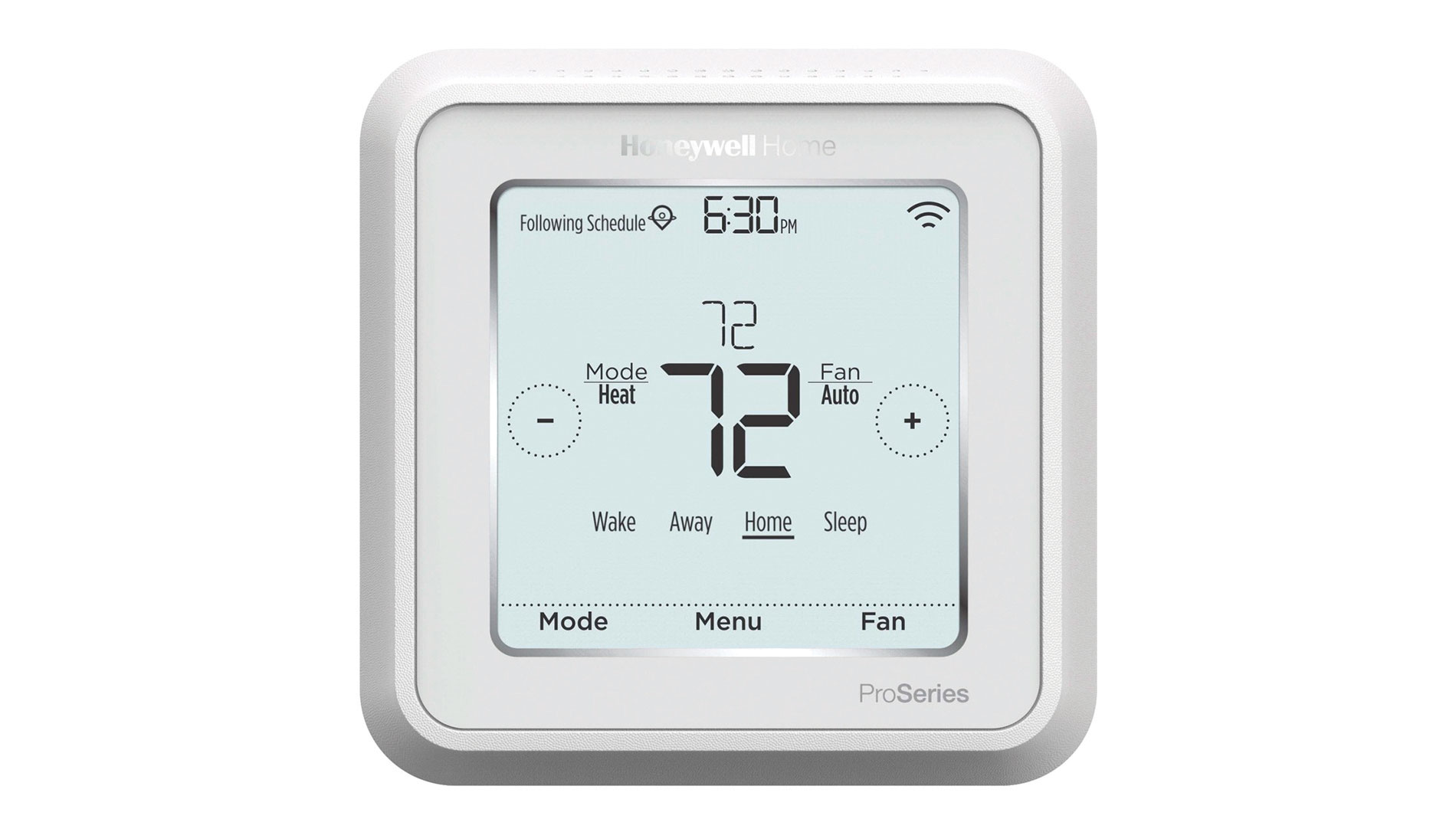 Gray and white thermostat with digital readout. Image by Resideo.