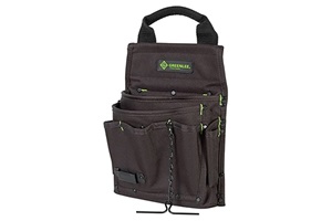 Black tool caddy with a green Greenlee logo. Image by Greenlee.