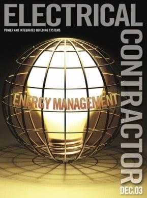 Electrical Contractor cover reading Energy Management with an image of a lightbulb in a cage.