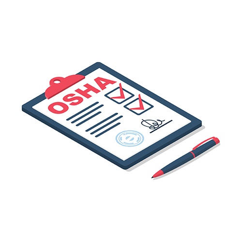 A piece of paper on a clipboard with a checklist marked 'OSHA', representing one of the three important OSHA forms electrical contractors must maintain.