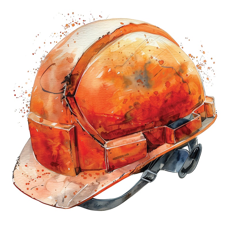 An illustration of an orange safety helmet with chin strap. A safety helmet offers additional protective features, including side-impact protection, chin straps and better ventilation, and it can integrate auxiliary protection.